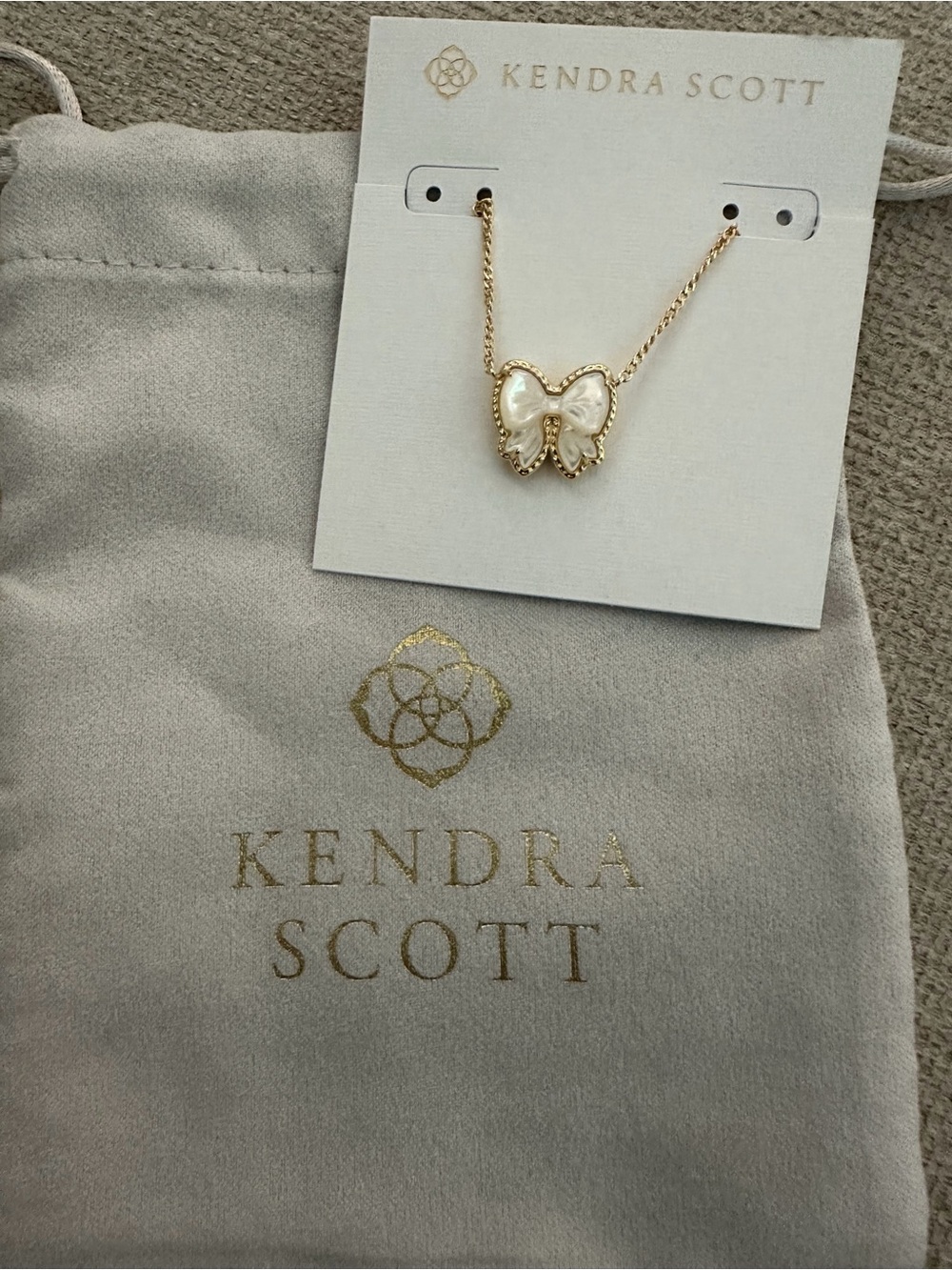 Kendra Scott Gold & White Bow Pendant Necklace
